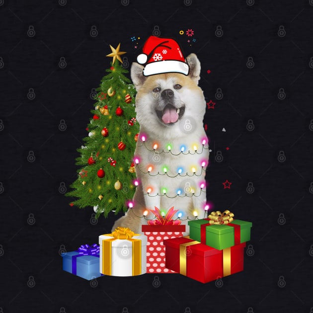 Akita Christmas Tree Santa Hat Funny Xmas Gift Dog T-Shirt by CoolTees